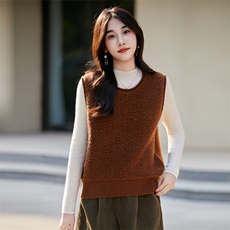 新款纯色无袖针织马甲时尚百搭简约风，女装针织衫/毛衣，优麦羊绒（原洪叶羊绒）