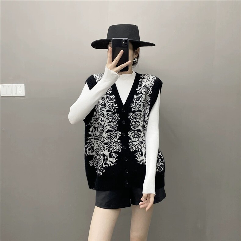 2025年秋季时尚百搭通勤简约休闲提花撞色坎肩，女装马甲，聚奥羊绒