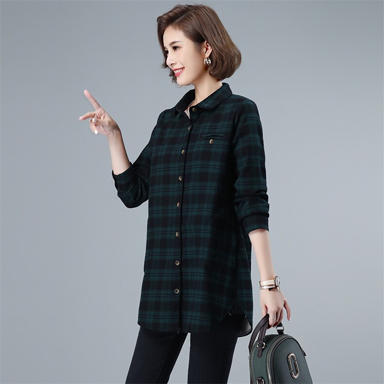 2021秋冬格纹加绒衬衫新款时尚休闲舒适百搭显瘦中长款女,女装衬衫,小林双子