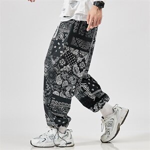 日系新款潮男士休闲宽松工装大码反光抽绳束脚九分裤长裤K399/P45图片