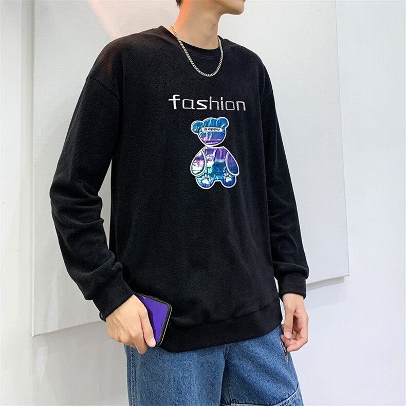 奥粒绒加厚卫衣男潮牌小熊刺绣宽松休闲外套W2292P30,男装卫衣,星座914