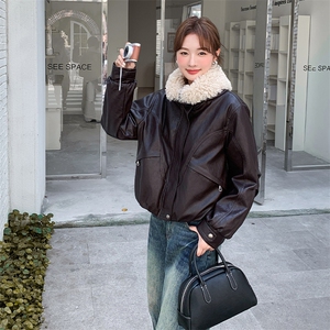 冬季新款 美式复古皮毛一体外套女加厚加绒夹克A809P210K318图片