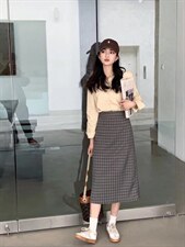 简约百搭韩系格子半裙，女装半身裙，昕叶良品