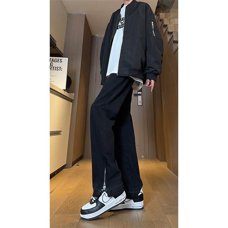 现货黑色拉链毛边修身直筒牛仔裤男XZ205-K5813-K5816-P50控78,男装牛仔裤,星座205