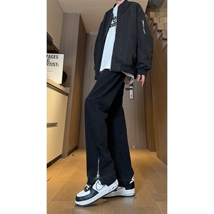 现货黑色拉链毛边修身直筒牛仔裤男XZ205-K5813-K5816-P50控78