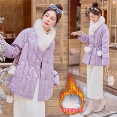 【bao款大货已出】2025冬款提花新中式A版系带狐狸毛羽绒服白鸭绒，女装羽绒服，雅静靓衣