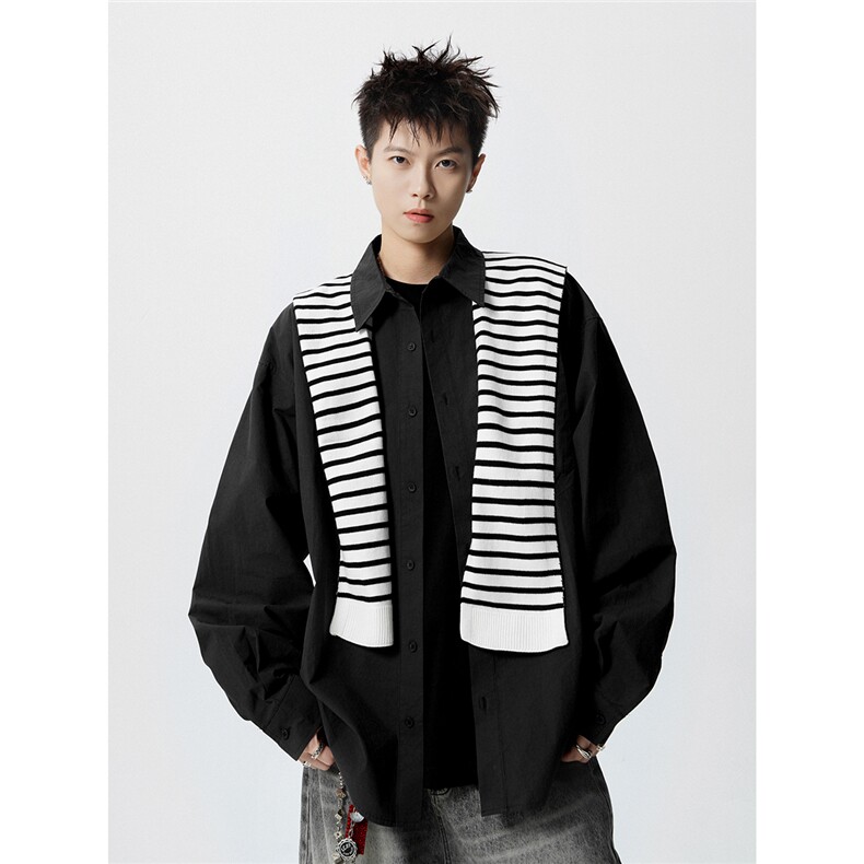 可二开无影墙可拆卸条纹披肩大码M-5XL长袖衬衫男CS78102P45控68，男装衬衫，星座227-7