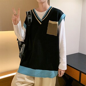 新款潮流针织马甲港风秋装背心男韩版休闲青年上去A161-M2046-P45图片