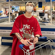港风23新款夏季时尚百搭圆领卡通印花复古短袖T恤T61107P25控38，男装T恤，电商A268A