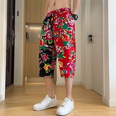 U2东北大花拼接七分裤男女休闲运动大码风裤子团队民族特色潮，男装牛仔裤，星座115A(原星座507）