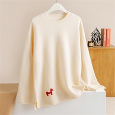 2025年秋季时尚百搭通勤简约休闲手工刺绣小马，女装羊毛衫，梵泰羊绒