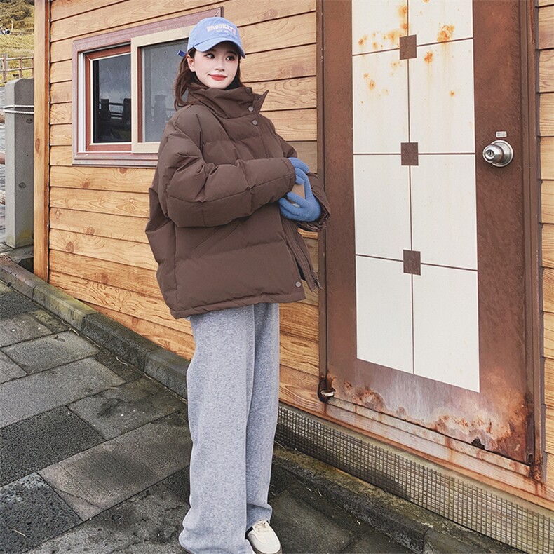 美拉德咖色立领羽绒棉服女冬夹棉今年流行小个子短款加厚棉衣外套,女装棉衣/棉服,浙宝256