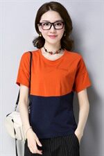 韩版简约舒适2021年春季宽松T恤拼接圆领修身显瘦潮流，女装T恤，丽影随形