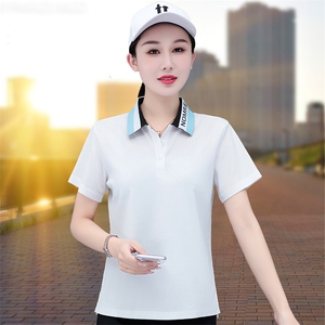 燕颉POLO衫夏款女士2023夏季新款中老年妈妈翻领衣服正肩体恤上衣