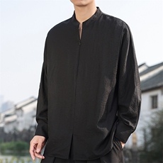 2025春季新款男装立领亚麻衬衫新中式棉麻唐装风衬衣C177-P70，男装衬衫，电商B277(原6028)