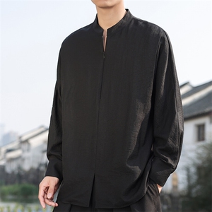2025春季新款男装立领亚麻衬衫新中式棉麻唐装风衬衣 C177-P70图片