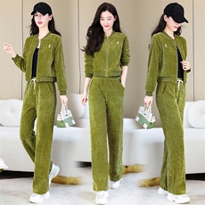 时尚休闲运动两件套棒球服女款宽松显瘦长袖外套+阔腿裤套装，女装套装/套裙，依路服饰