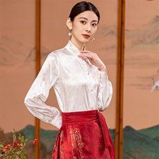 芷墨春季新款复古通勤百搭新中式衬衫简约纯色宽松立领衬衫上衣女，女装衬衫，芷墨服饰