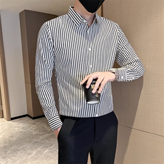 店主风男士秋冬新款条纹修身衬衫男衬衣301A-1/CS459/P55控75，男装衬衫，星座301A-1