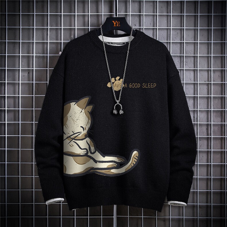 1日系圆领套头中性潮流大码M-5XL印花针织毛衣男7783P55加绒P70，男装针织衫/毛衣，星座226-2