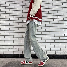 美式高街牛仔裤男韩版潮流痞帅2024秋冬季ins宽松长KT05-P50，男装牛仔裤，星座1109-3