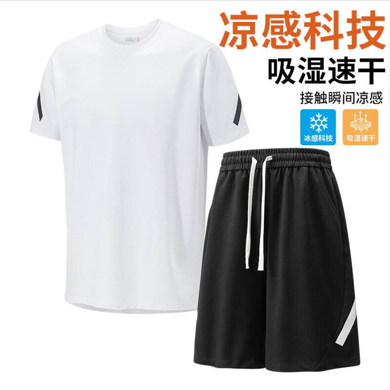 GENIOLAMODE冰丝速干T恤男士短袖夏季吸湿凉感舒适运动拼色青少年,男装休闲套装,电商A309