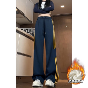 新款360g重磅拼接舒适银狐绒三条杠休闲裤男K5600J加绒-特P38控78图片