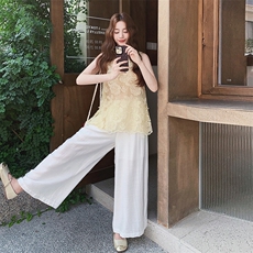 新中式国风碎花无袖衬衫阔腿裤套装女夏2025新款两件套清纯系穿搭，女装套装/套裙，浙宝217