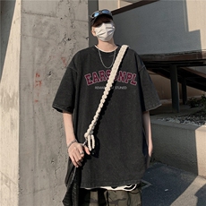 美式复古水洗短袖男夏季潮流字母印花T恤宽松版高街做旧T，男装T恤，电商C306-1
