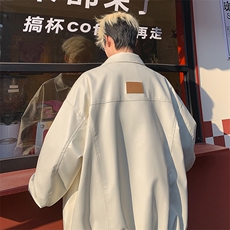 2026春装新款宽松贴标PU皮衣夹克机车男外套PY666/特P65杏，男装夹克，电商A094
