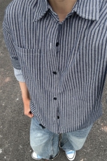 条纹衬衫潮牌长袖衬衣宽松港风休闲外套CS287-P45，男装衬衫，星座301C-5