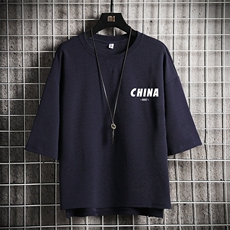 Q11248-P30春夏季七分袖t恤男大码五分袖男短袖中袖网格挂拍，男装T恤，电商A040A