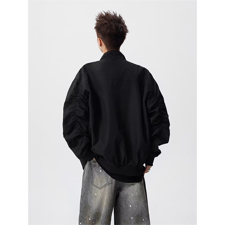 抖音得物美式潮休闲夹克春季立领纯色复古工装加厚棉服外套AMY01,男装夹克,电商A443