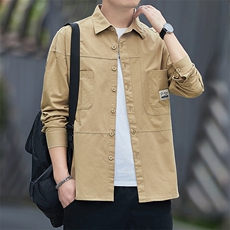 纯棉男士工装休闲衬衫长袖港风衬衣宽松版春秋季外套CS888---p48，男装衬衫，星座102C-1(原星座100)