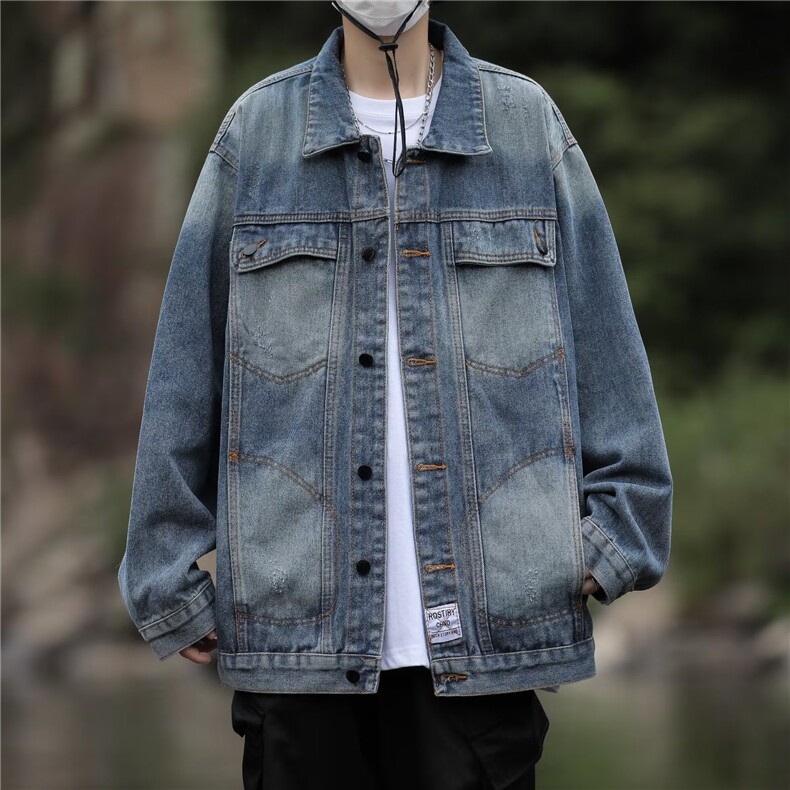 美式复古牛仔外套男春秋潮牌高街工装夹克 DA021 P70图片