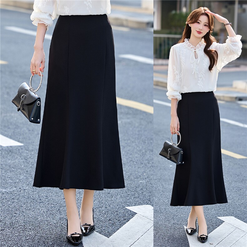 BAO现货2026春秋新款时尚简约百搭高腰显瘦通勤气质中长款半身裙，女装半身裙，卡杰菲