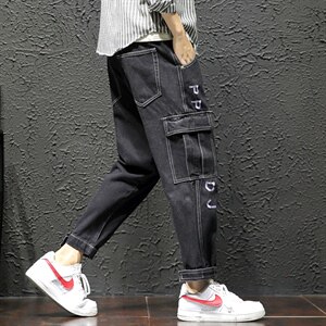 2021秋冬新日系瓷砖墙工装大码男束脚宽松九分牛仔裤K550-P55图片