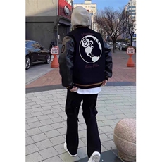 毛呢皮袖刺绣棒球服秋冬季年新款风高街男女同款嘻哈外套JS08，女装短外套，星座1116A（原606A-3）