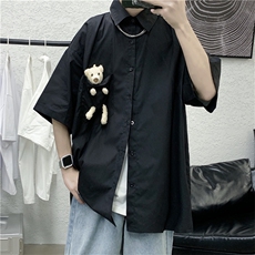 小熊衬衫男港风日系新款短袖衬衣韩版潮流新款宽松半袖W867-P30，男装衬衫，星座512-2