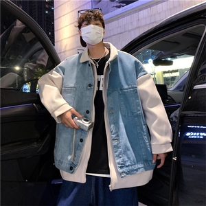 牛仔拼接外套男韩版潮流2023秋冬季新款ins宽松百搭夹克W3374-P68图片