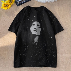 可48小时发货支持抖音得物来样二开美式满天星亮片短袖T恤MTX671，男装T恤，电商A486
