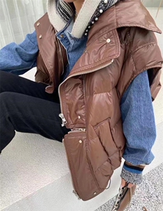 2022新款欧洲站新款时尚宽松版拼拉链90%白鸭绒马甲,女装马甲,L·H·X