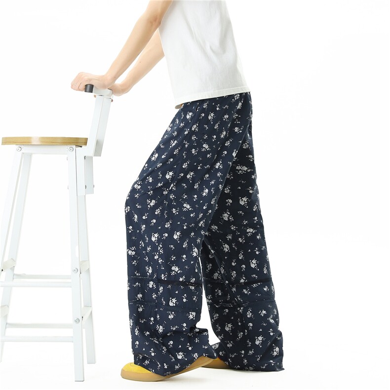 A165-K8973-P6589蕾丝碎花阔腿凉凉裤休闲裤遮胯显瘦冰丝裤子图片