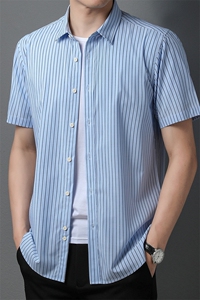 AD62211钱塘2020-3夏季新款男士条纹商务休闲短袖衬衫P60图片