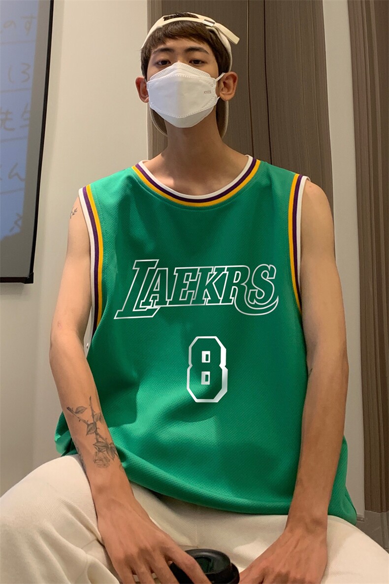港风纯棉夏季休闲拼色螺纹印花网眼篮球背心男女T6925P35控48,男装背心/马甲,电商A268A