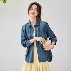 2026春夏新款复古水洗牛仔衬衫女宽松显瘦叠穿长袖衬衣外套休闲，女装衬衫，艾米