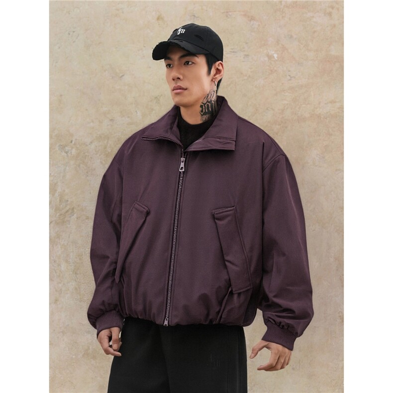 S879-P85美式复古立领剪裁廓形宽松夹棉棉服外套图片