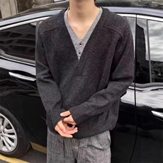 RTIMFD老钱风深V领假两件毛衣氛围感休闲纽扣多穿针织衫cleanfit，男装针织衫/毛衣，四季星座505