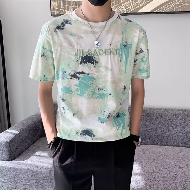 扎染短袖男款夏季舒适t恤上衣服潮牌痞帅半截袖体恤G22,男装T恤,星座1116A-2（原606A-1）