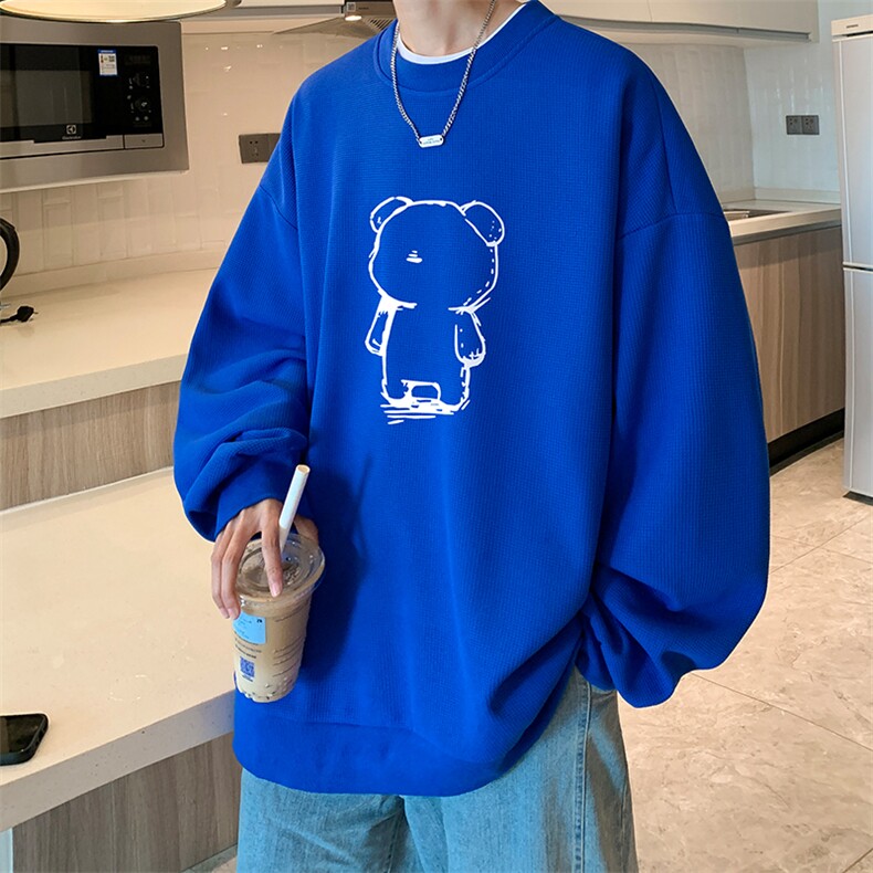 华夫格卫衣圆领卫衣男大码长袖t恤男外套HW76339-P30加绒款-P40,男装卫衣,电商A040